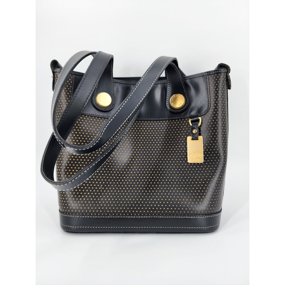 Vintage Dooney & Bourke Perforated Leather Shoulder Bag Black Gold Made in USA